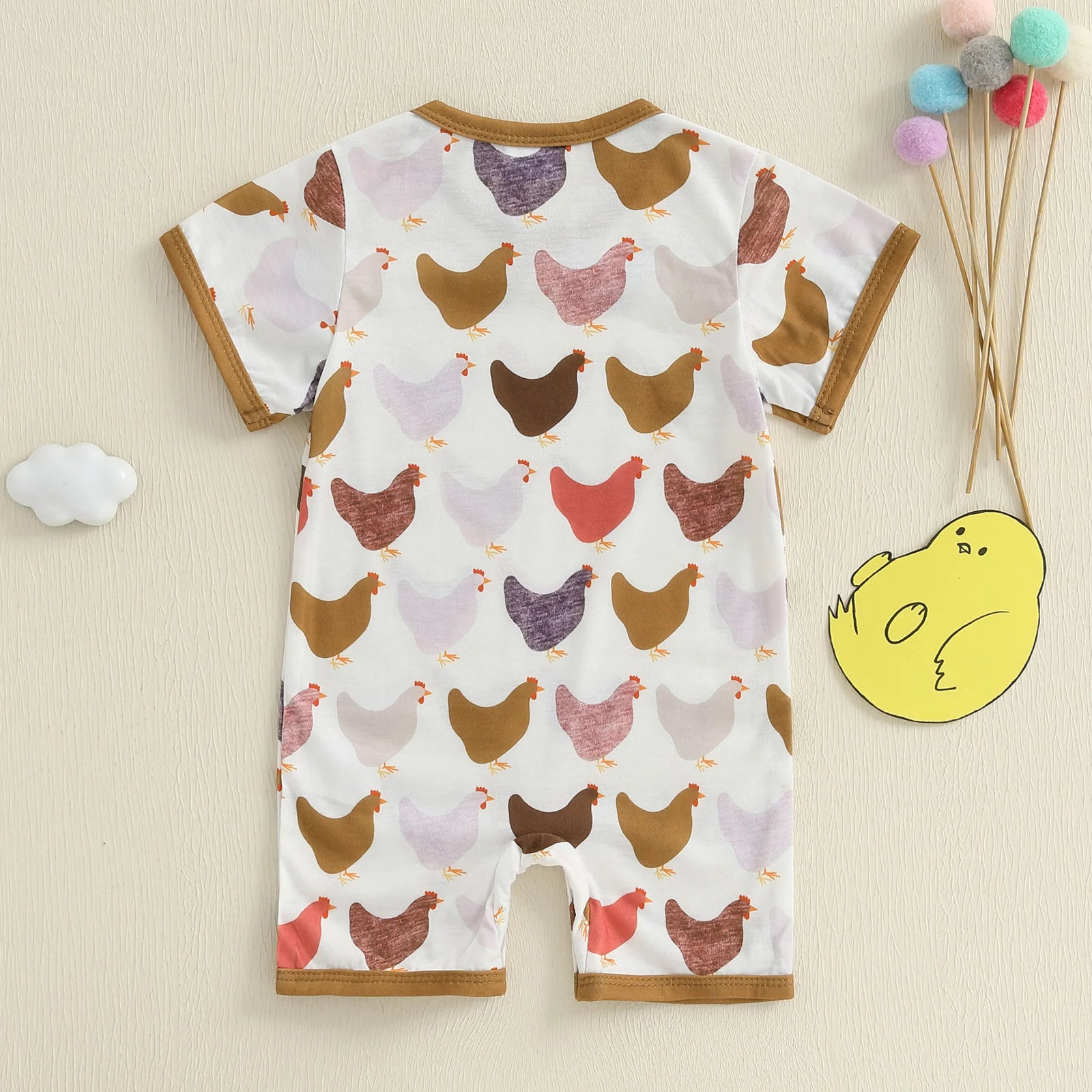 Baby Chicken Print Romper | Summer Jumpsuit
