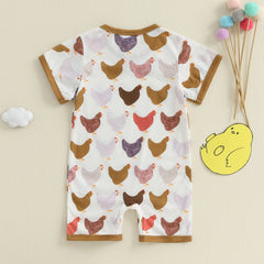Baby Chicken Print Romper | Summer Jumpsuit