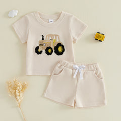 12M - 5T Baby Boys Tractor Embroidery Tops and Shorts Set