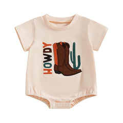 Baby Unisex Western Cowgirl Letter Boot Print Short Sleeve Onesie