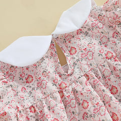 Newborn Baby Girl Short Sleeve Doll Collar Floral Print Onesie