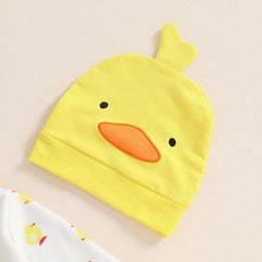 Unisex Newborn Duck Long Sleeve Footed Romper & Hat