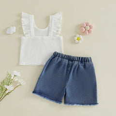 Baby Girls Flower Camisole with Denim Shorts Outfit