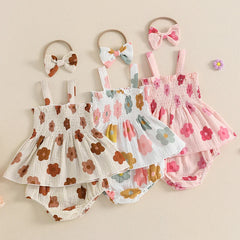 Baby Girl Floral Smocked Top, Shorts & Bow Headband Set