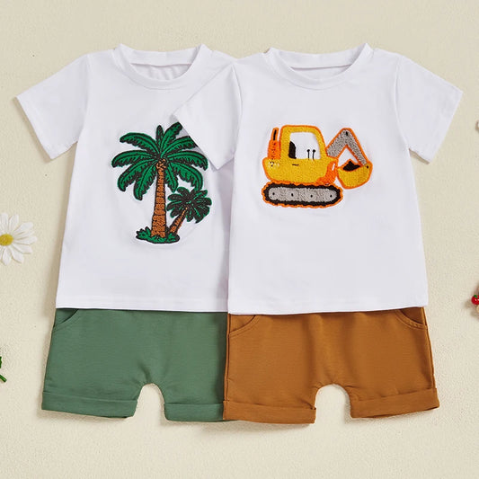 Toddler Boy Excavator Summer Outfit Set | Comfy Tummies