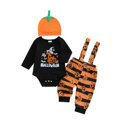 Newborn Baby Boy Pumpkin Romper, Pants & Beanie Halloween Outfit