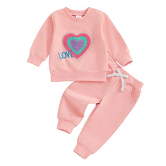 12M - 3T Toddler Girls Valentine's Day Letter Heart Embroidery Set