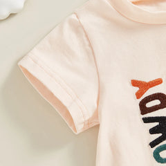 Baby Unisex Western Cowgirl Letter Boot Print Short Sleeve Onesie