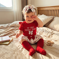 Baby Girl Letter Bow Print Baseball Season Outfit