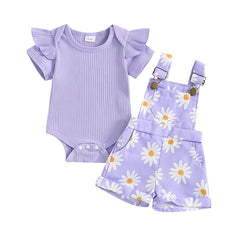 Baby Girl Flower Print Onesie & Suspender Shorts Set