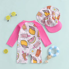 Baby Girl 2-Piece Rash Guard Swimsuit with Hat