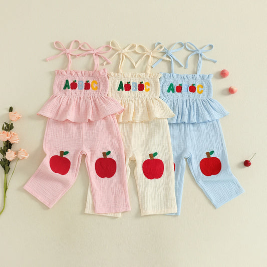 Baby Girls Apple Embroidered Camisole & Pants Outfit