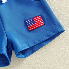 Baby Boys Independence Day Lapel Flag Embroidery Shorts Sets
