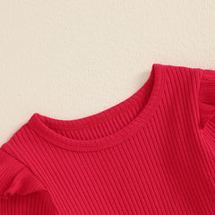 Baby Girl Ribbed Romper and Heart-Print Valentine’s Overall Dress Set