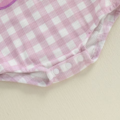 Baby Girls Western Boots Embroidered Plaid Short-Sleeve Onesie