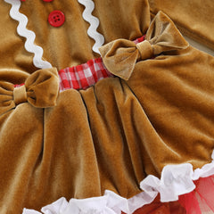 Baby Girl Christmas Gingerbread Romper Dress & Bow Set