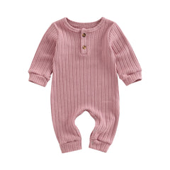 0-18M Unisex Baby Long Sleeve, O-Neck Jumpsuit, 4 Solid Colors Autumn Romper