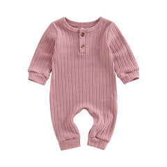 0-18M Unisex Baby Long Sleeve, O-Neck Jumpsuit, 4 Solid Colors Autumn Romper