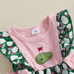 Baby Girl Ruffle Sleeveless Golf Ball Print Bow Romper