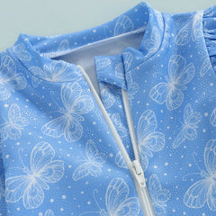 Baby Girl Long Sleeve Rash Guard Swimsuit – UV Protection with Ruffle Detail & Animal Print