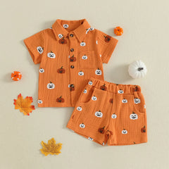 Unisex Pumpkin Halloween Tee & Shorts Outfit