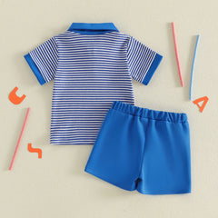 Baby Boys Independence Day Lapel Flag Embroidery Shorts Sets