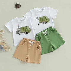 Boy’s Truck Print Short Sleeve Tee & Elastic Waist Shorts Set