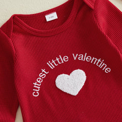 0–18M Baby Unisex Long Sleeves and Heart Embroidery Valentine’s Romper