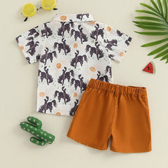 Toddler Baby Boy Western Print Shirt, Bow Tie & Shorts Gentleman Outfit