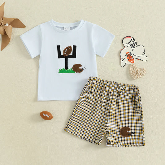 Baby Boy Car & Rugby T-Shirt + Plaid Shorts Set