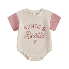 Baby Girl "Auntie's Bestie" Contrast Color Letter Embroidery Waffle Onesie