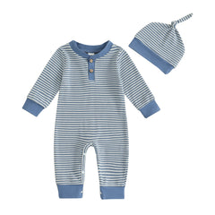Baby Boy Fall Striped Romper & Hat Set