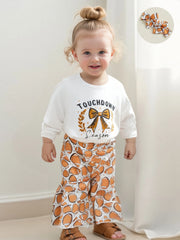 Baby Girl Romper, Flare Pants & Headband Set Football Outfit