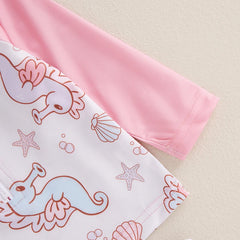 Baby Girl Seashell & Seahorse Print Rash Guard Swimsuit