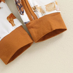 Baby Boy Cow & Horse Print, Long Sleeve, Zip-Up Fall Romper