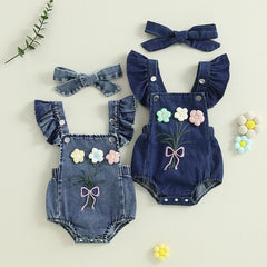 Baby Girl Ruffle Denim Onesie & Headband