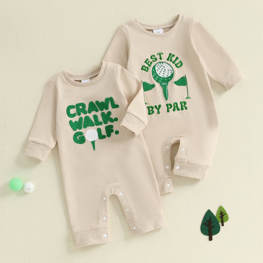 Baby Boy Golf Embroidered Long Sleeve Romper
