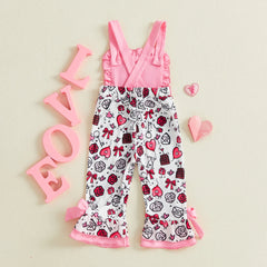 Toddler Baby Girls Valentine’s Heart Print Bell-Bottom Romper