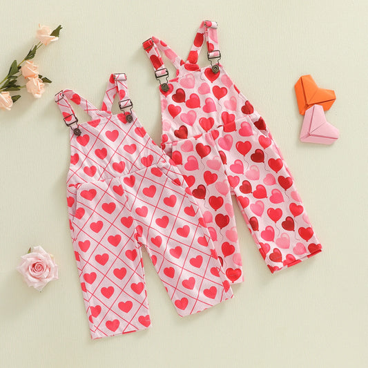 Baby Girl Valentines Day Heart Print Overalls