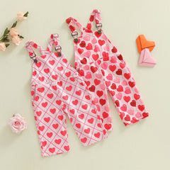 Baby Girl Valentines Day Heart Print Overalls