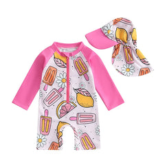 Baby Girl 2-Piece Rash Guard Swimsuit with Hat