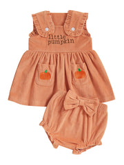 Baby Girl Sleeveless Top & Ruffle Shorts Pumpkin Halloween Set