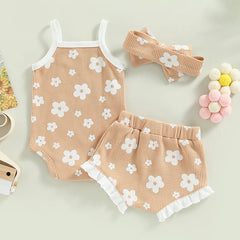0–18M Baby Girl Floral Romper Set & Headband