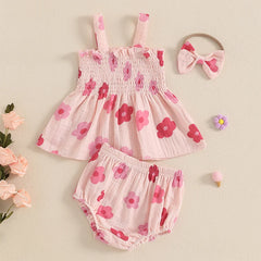Baby Girl Floral Smocked Top, Shorts & Bow Headband Set