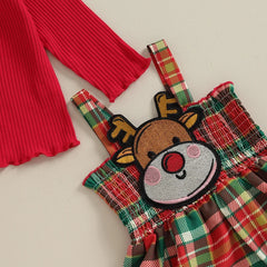 6M-6Y Girls Christmas Festive Elk Plaid Dress Set
