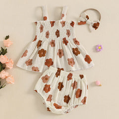 Baby Girl Floral Smocked Top, Shorts & Bow Headband Set