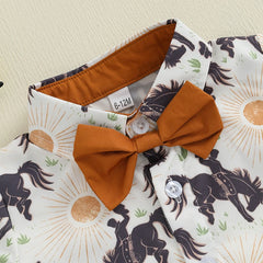 Toddler Baby Boy Western Print Shirt, Bow Tie & Shorts Gentleman Outfit