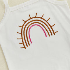 Baby Girl Rainbow Cami, Tiered Shorts & Bow Headband Romper Set