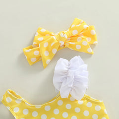 0-3Years Kid Girls 2pcs Swimsuit Sleeveless Dot / Cup Cake Print Tops Summer Beach Shorts