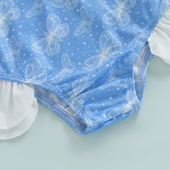 Baby Girl Long Sleeve Rash Guard Swimsuit – UV Protection with Ruffle Detail & Animal Print